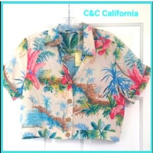 C&C California Short Sleeve Button Up Collared Tropical Cropped Shirt XS New